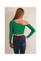 23254281 Ribbed Knit One-Shoulder Long Sleeve Blouse Green - 4