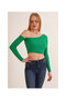 23254281 Ribbed Knit One-Shoulder Long Sleeve Blouse Green - 2