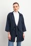 Women's Blue Lacing Detailed Flam Linen Kimono