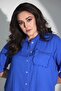 Trend42Plus Large Size Pocket Stone Printed Skirt Fringed Muslin Cobalt Blue Shirt - 2