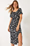 Women's Black Patterned Gathered Knitted Dress 70292 60271049