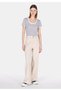 Slim Fit Square Neck Striped Women's White Short Sleeve T-Shirt - 3