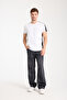 White Crew Neck Garni Detailed Cotton Basic - 5