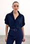 Casual Shirt with Sleeve Detail - Navy Blue