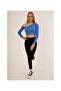 23254281 Ribbed Knit One-Shoulder Long Sleeve Blouse Blue - 3