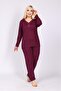 Women's Plus Size Button-Neck Long Sleeve Jersey Mother Burgundy Pajama Set - 6