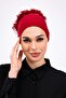 Ruffled Seamless Combed Cotton Bonnet Burgundy - Women's Hijab Tie-Up Bun Inner Bonnet - 8