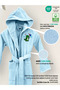 Children's Bathrobe 100% Cotton Certified, Velvet Outside, Towel Inside, Absorbent and Soft - Dinosaur Blue - 2
