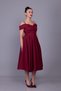 Burgundy Floral Tulle Detail Off-Shoulder Strap Boat Neck Midi Length Flared Evening Dress - 6