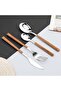 16PCS Stainless Steel Flatware, (Service for 4) Cutlery Set with Simulated Wooden Handles - 3