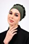 Ruffled Seamless Combed Cotton Bonnet Khaki Green - Women's Hijab Tie-Up Bun Inner Bonnet - 8