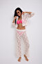 Hooded Lace Suit Beach Dress - Red Ecru Color - 8