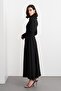 Belted Bell Long Dress Black - 4