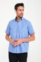 Classic Short Sleeve Open Ground Box Pattern Linen Cotton Gift Boxed Men's Shirt Fs-000745 - Indigo - 2