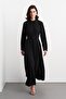 Belted Bell Long Dress Black