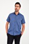 Classic Short Sleeve Open Ground Box Pattern Linen Cotton Gift Boxed Men's Shirt Fs-000745 - Dark Navy - 2