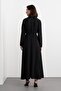 Belted Bell Long Dress Black - 5