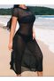 Crew Neck Short Sleeve Long Tulle Bikini Top Pareo-Beach Dress - 2