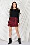 9404045 Leopard Print Patchwork Short Skirt Bordo - 4