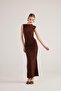 Drawstring Detailed Slit Long Lily Dress Brown - 4