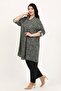 Women's Khaki Patterned Cotton Viscose Large Size Tunic - 3