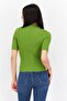 Women Funnel Neck Elbow Sleeves Knitted Blouse, Green - 4