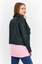 Women Solid Leather Motorcycle Jacket, Dark Green - 4