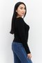 Women Horseshoe Neckline Long Sleeves Ribbed Top, Black - 4