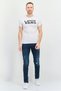 Men Crew Neck Short Sleeves Brand Logo T-Shirt, White - 2