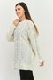 Women Round Neck Textured Sweater, Cream - 2