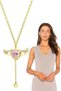 Women's Steel Necklace with Movable Wings and Hearts and Pink Stones Eck49S