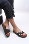 Hosrathla Women's Single Buckle Slippers 0012603 Matte Black - 2