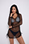 فستان قصير برباط جانبي ونمط نجمة سوداء - 6