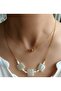 Diagonal Pearl Square Pearl Stainless Steel Snake Chain & Gold Thread Double Row Modern Design Necklace - 3
