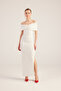 Madonna Collar Slit Long Lilac Dress White - 4