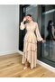 Beige Chiffon Layered Skirt Tulle-Sleeved Pleated Dress - 2