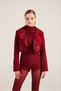Camila Crop Blazer Jacket with Satin Collar Detail in Burgundy - 2