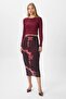Women's Dania Lined Elastic Waist Chiffon Burgundy Midi Pencil Skirt - 7