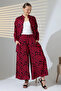 Women's Fuchsia Judge Collar Zigzag Patterned Shirt and Trousers Woven Top and Bottom Set - 2