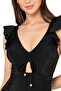 Women's Ruffled Rope Detailed Gathering Black Swimsuit - 3