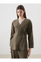 Lcw Modest Khaki Double-Breasted Collar Modal Blend Women's Kimono