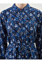 Navy Blue Patterned Linen Blend Women's Shirt Dress - 3