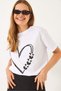 Women's White Crew Neck Butterfly Heart Printed Short Sleeve T-Shirt 60602020 - 4