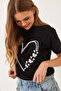 Women's Black Crew Neck Butterfly Heart Printed Short Sleeve T-Shirt 60602020 - 6