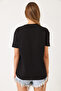 Women's Black Short Sleeve Colorful Heart Printed Basic T-Shirt 60602017 - 7