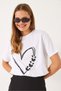 Women's White Crew Neck Butterfly Heart Printed Short Sleeve T-Shirt 60602020 - 5
