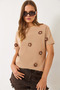 Women's Beige Crew Neck Short Sleeve T-Shirt with Daisy Accessories 60602019 - 5