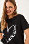 Women's Black Crew Neck Butterfly Heart Printed Short Sleeve T-Shirt 60602020 - 5