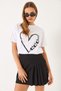 Women's White Crew Neck Butterfly Heart Printed Short Sleeve T-Shirt 60602020 - 2
