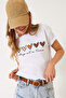 Women's White Short Sleeve Colorful Heart Printed Basic T-Shirt 60602017